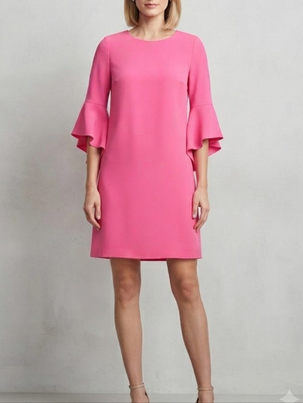 Caroline Rose Palm Beach Pink Ruffle, 3/4-Sleeve Mini Dress, Medium